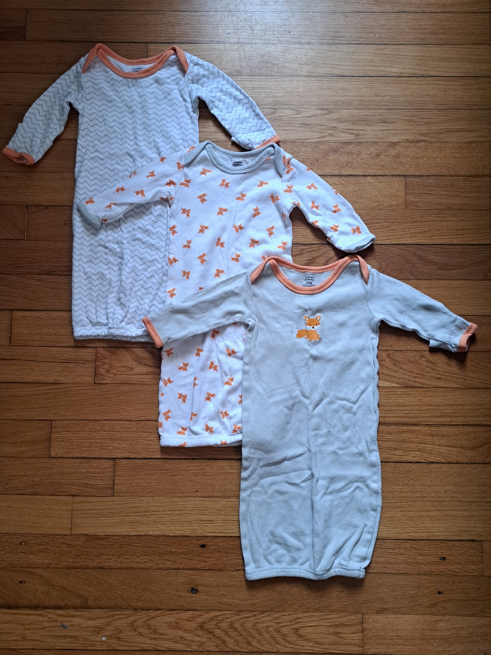 3-Pack Baby Fox Sleep Gowns in White with Orange Trim